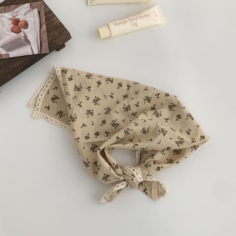 Spring and Summer Cotton and Linen Floral 58 Lace Small Square Scarf Headscarf Women's Literary Small Silk Scarf Decorative Scarf Headband Scarf