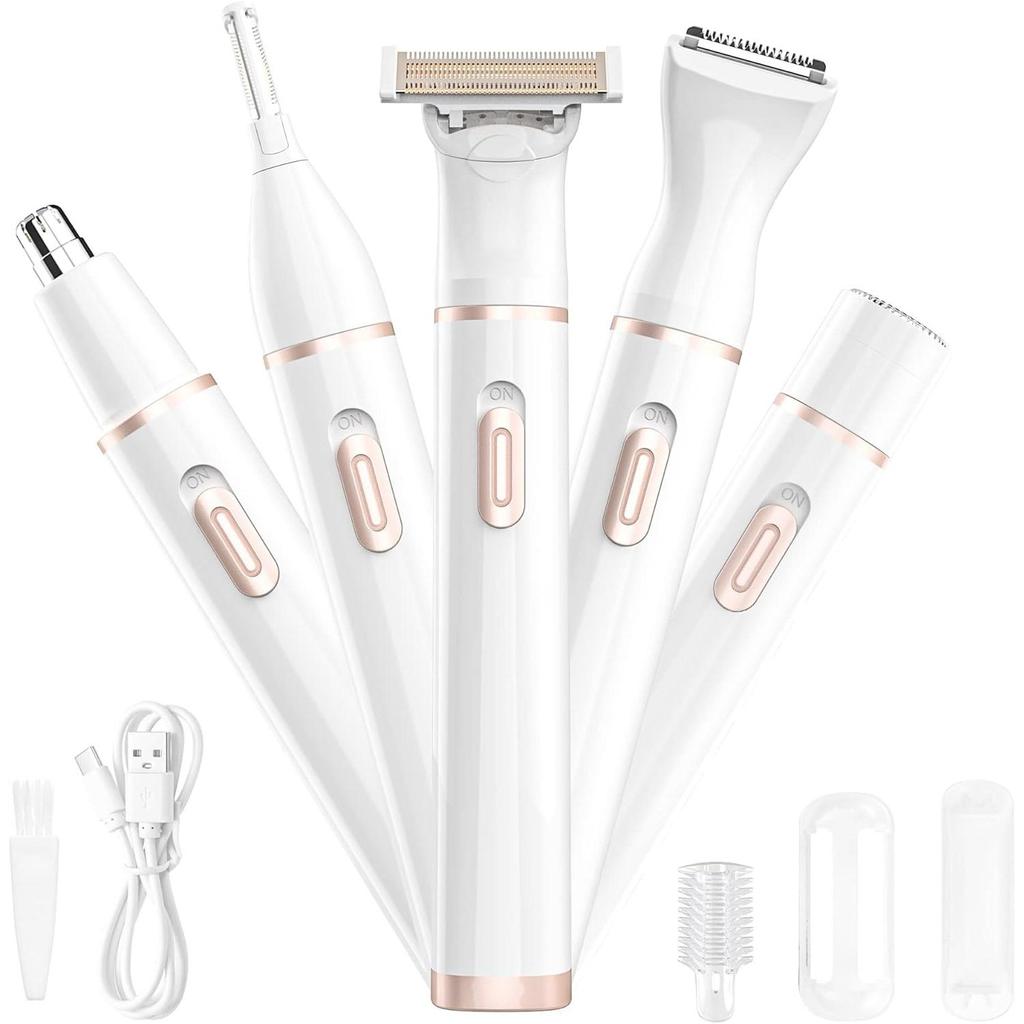 Facial Hair Removal for Women, 5 In 1 Electric Razor for Women, Painless Eyebrow Trimmer Bikini Trimmer Hair Remover Kit