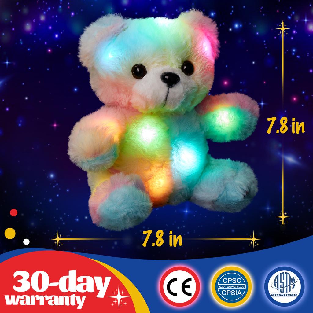 Glow Guards-oso de peluche de arcoíris con luz Musical, almohada de animales con luz LED, regalos de cumpleaños y vacaciones para niños