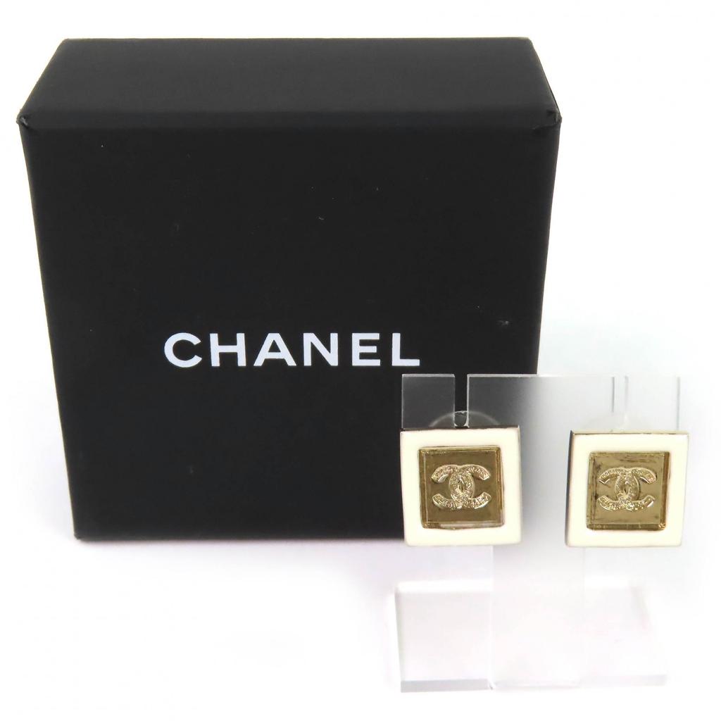 Excellent CHANEL Pierce COCO Mark Square Pierce Earrings (Pair) gold Women B24C Used