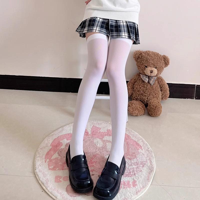 Women's 70cm Over-the-Knee Thin Velvet Compression Socks, Spring/Summer Long Black & White Stockings.