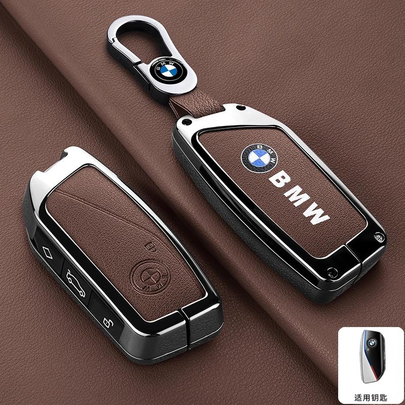 Car Sticker Hot 2025 Genuine Leather Car Remote Key Case Fob Cover Keychain ring For BMW I7 X7 G07 LCI I20 U11 IX X1 7 Series G7