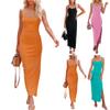 Women's Ummer Fashion Solid Color Round Neck Slit Sexy Adjustable Straps Camisole Dress