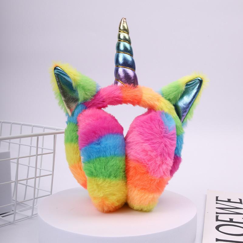 Милые детские теплые наушники с мультяшным единорогом, плюшевые в стиле кролика для зимнего использования