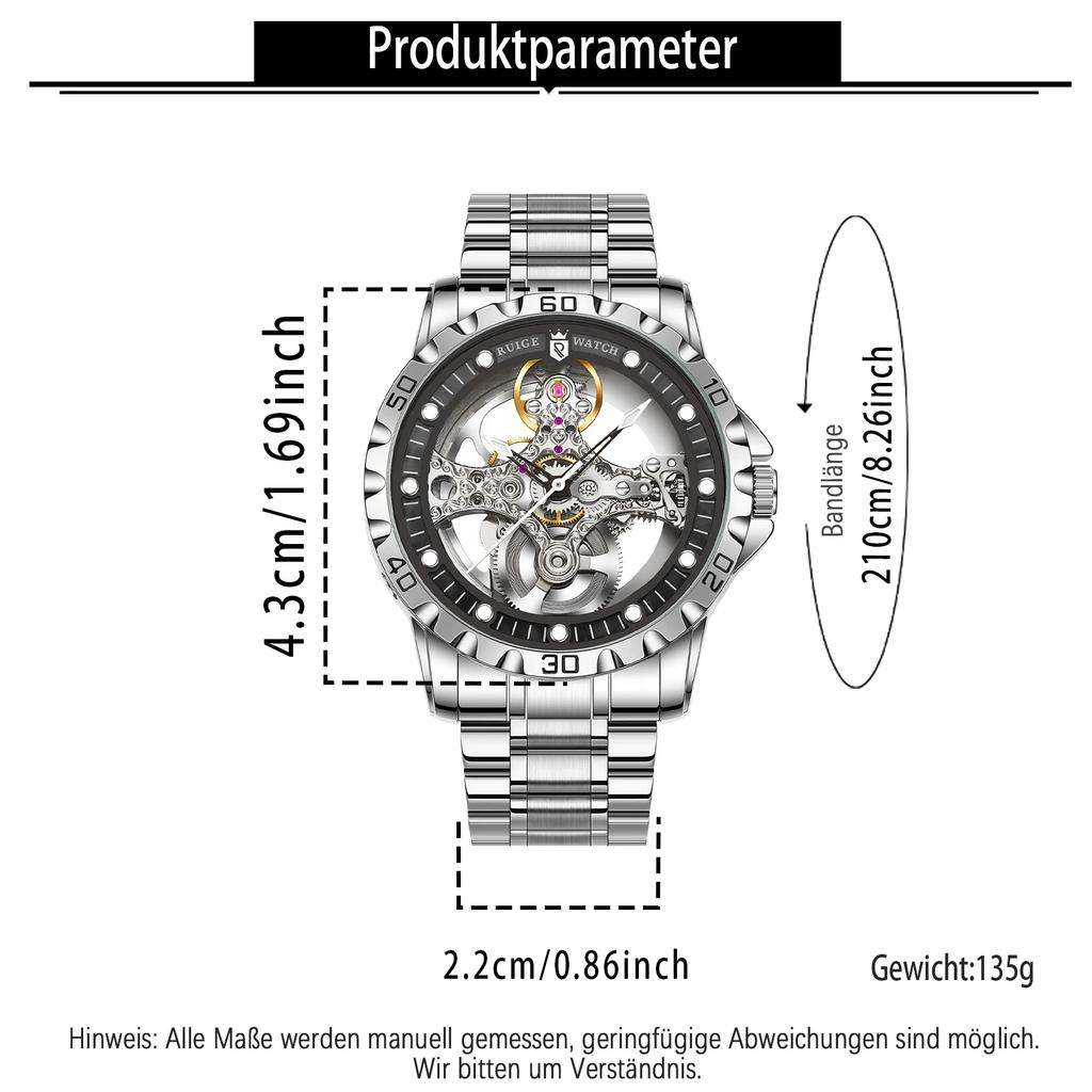 Hollowed Out Fully Automatic Men's Watch with Mechanical Movement Men's Night Light Waterproof Trendy Watch