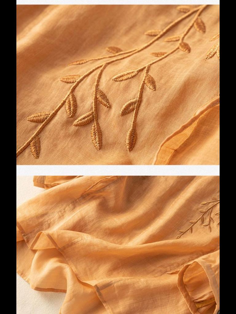 Женские вышитые ретро-топы из хлопка и льна - лето 2024 г., свободный крой, универсальный этнический стиль