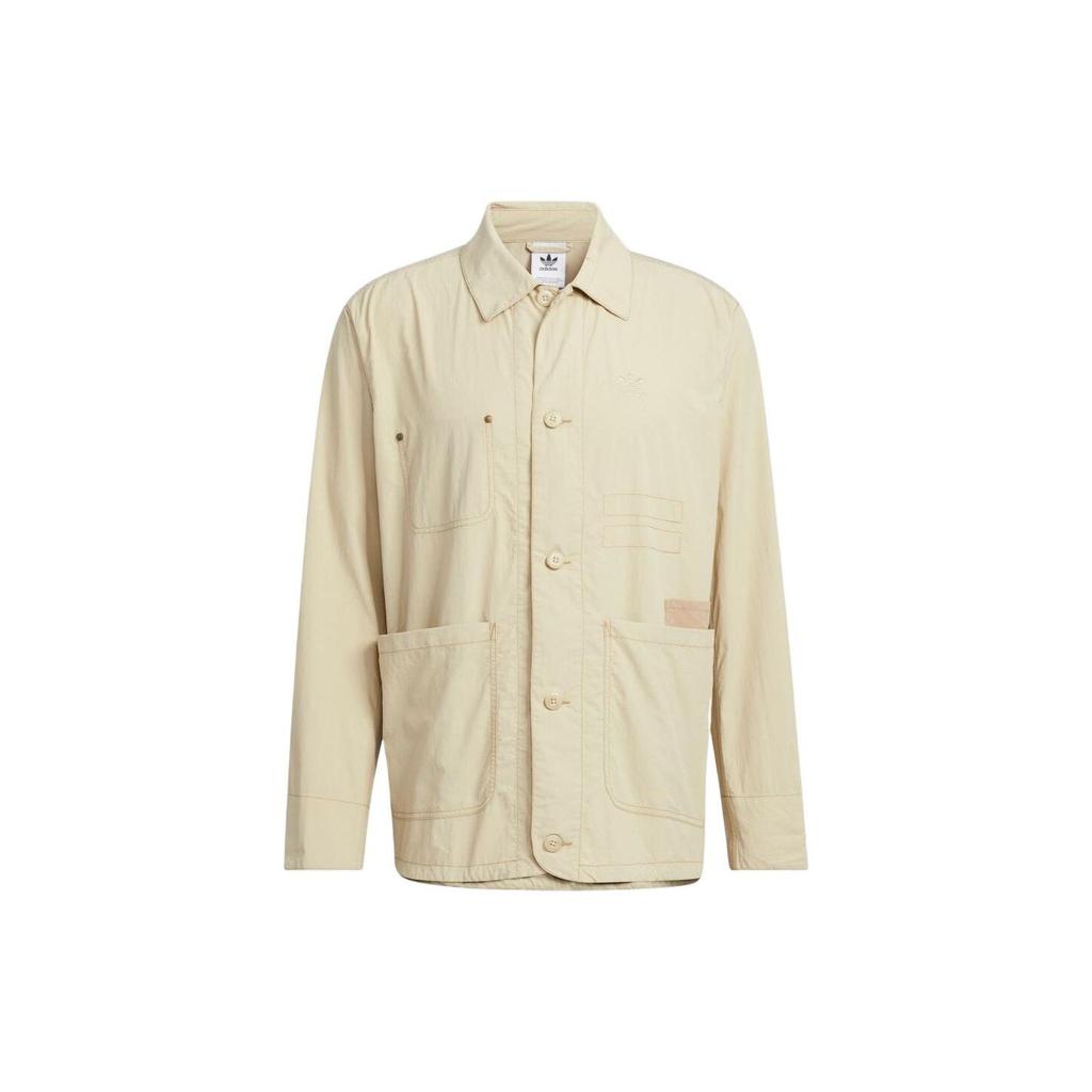 Adidas Originals Pure Color Single-Breasted Contrast Stitching Work Jacket Men Jackets Khaki HM8015