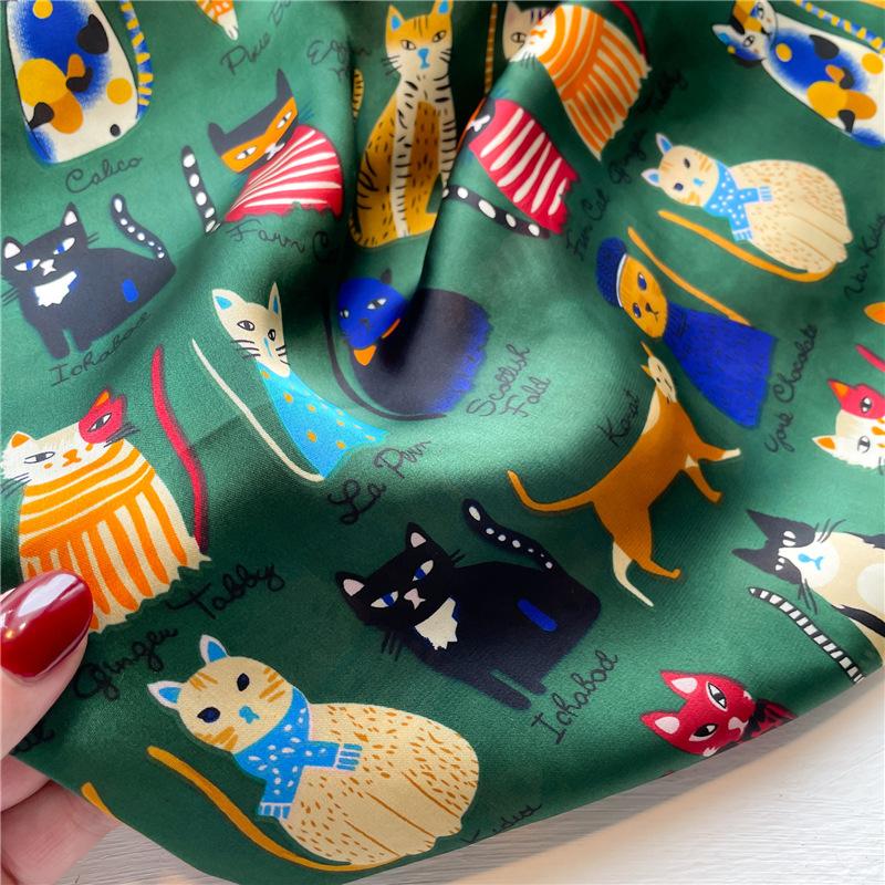Luxury Brand Fashion Summer Silk Square Scarf Women Cat Satin Neck Hair Tie Band Beach Hijab Head Female Foulard 70x70CM