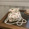 Sweet and Cute Strawberry Printed Bucket Bag Beaded Shoulder Strap Corduroy Exquisite Foreign Versatile Single Shoulder Messenger Women's Bag