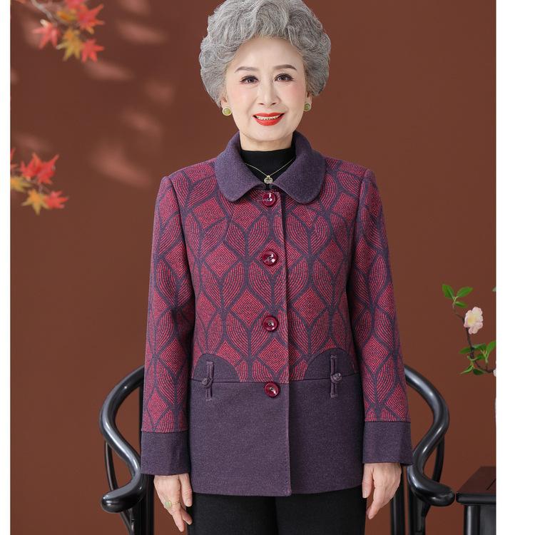 Осень и Зима Короткая Модная Лацкан Бабушка Надеть Одежду Мама Весна и Осень Пальто Новая Одежда для Женщин Среднего и Пожилого Возраста.