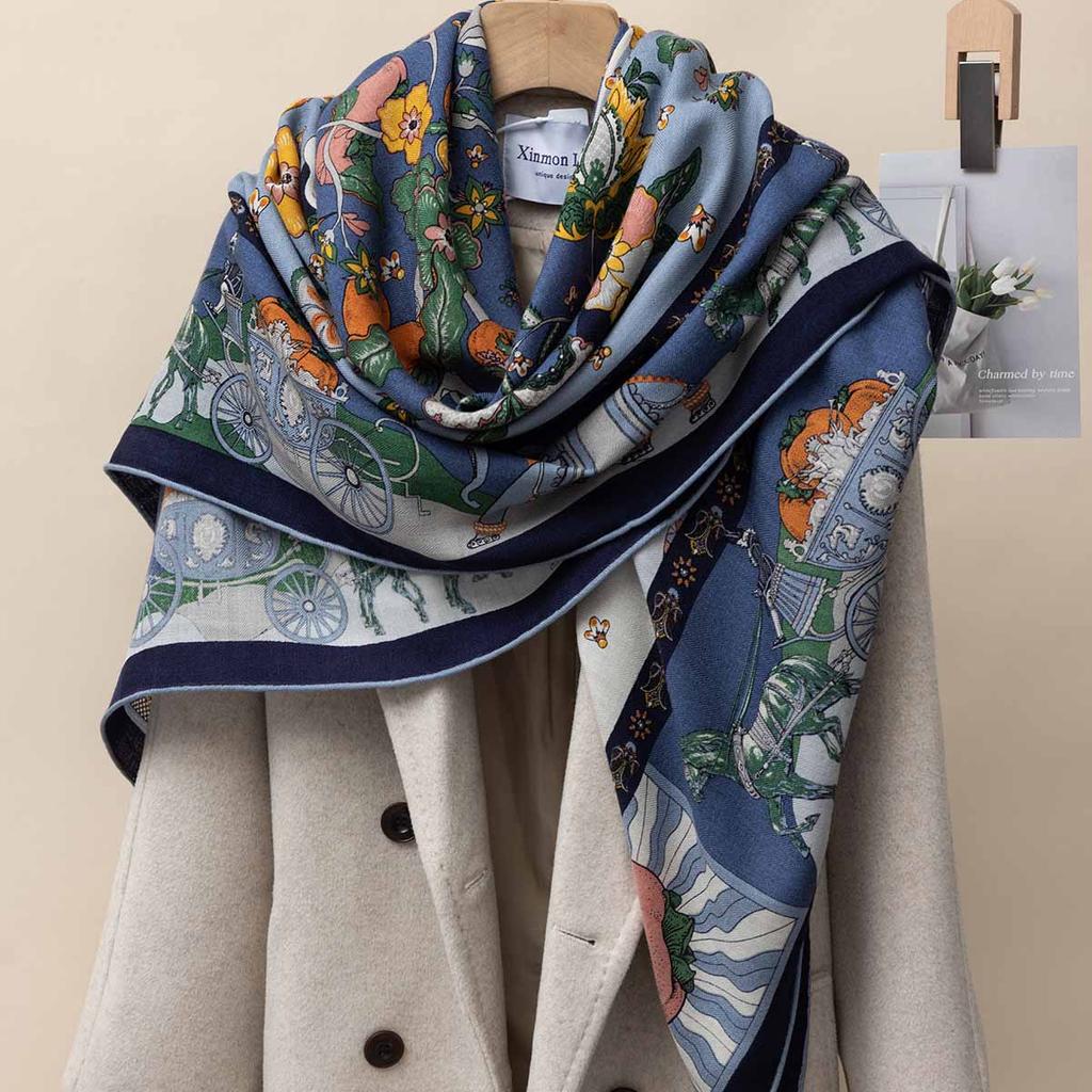 130*130cm 30% Silk +70% Wool Scarf Retro Vintage Luxurious Soft Shawl Large Warm Winter Wrap for Women