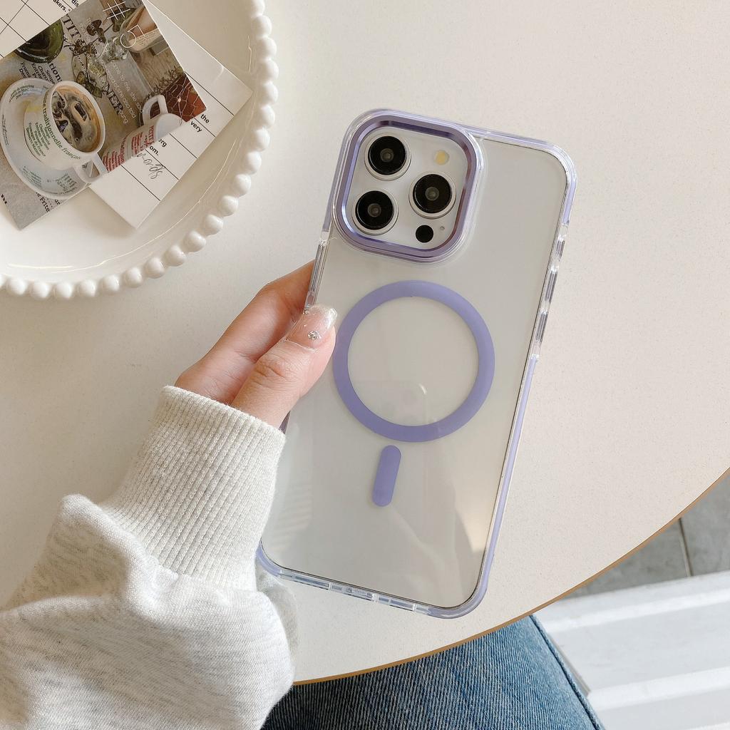 Anti Slip Colored Edge Airbag Anti Drop for IPhone 15 Magnetic Phone Case for Apple 14promax Metal Lens Ring