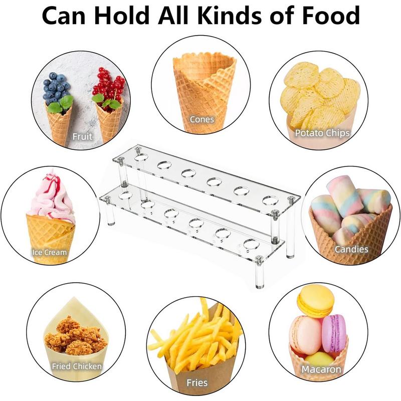 Акриловая подставка для мороженого Прозрачный акриловый держатель для дисплея для вафельных рожков Двухъярусный дизайн Настольный органайзер для десертов