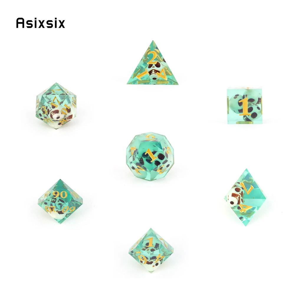 7 шт., зеленый череп, смола, золотой номер, острые края, многогранные кости, подходят для ролевых игр, настольная игра, карточная игра