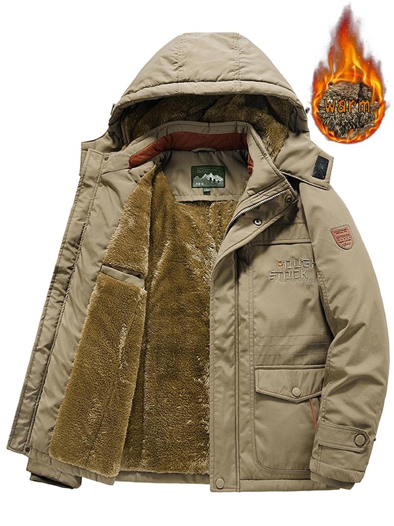 Men's Autumn/Winter Military-Style Cotton Jacket with Velvet, Plus Size Fashionable Workwear Coat