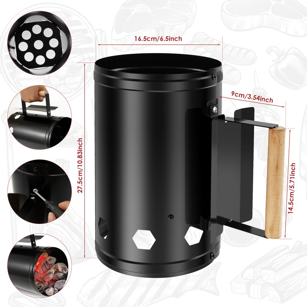 Угольная труба-розжиг с деревянной ручкой, Быстрая труба-розжиг для барбекю, Стартеры для розжига угольных брикетов, Банка-контейнер для аксессуаров для гриля