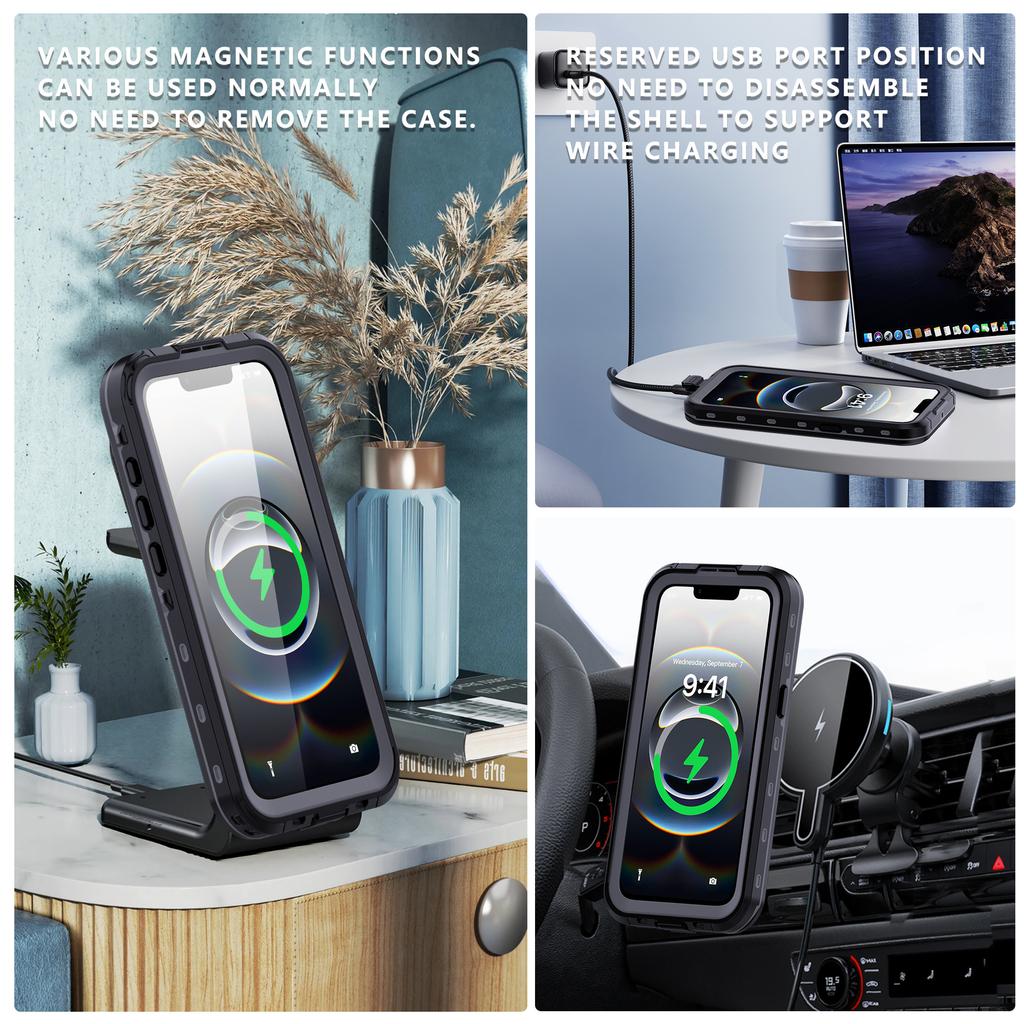 For iPhone Air 17 16 16e 17e 15 14 Plus 13 Pro Max IP68 Waterproof Magnetic Case Shockproof Secure Transparent Protection Cover