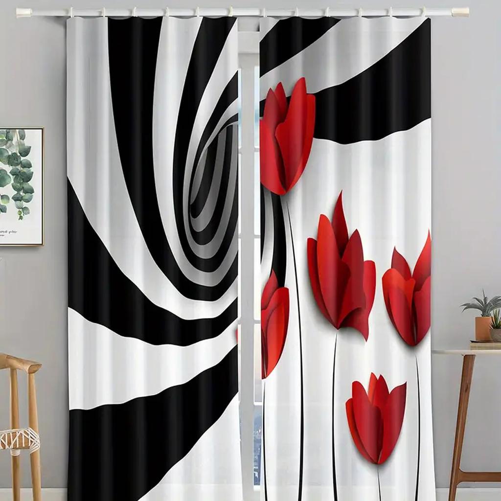 New Modern Style Butterfly Rose 3D Digital Printed Thin Curtain for Boys Girls Room Bedroom Window Curtain 2 Pieces Rod Pocket