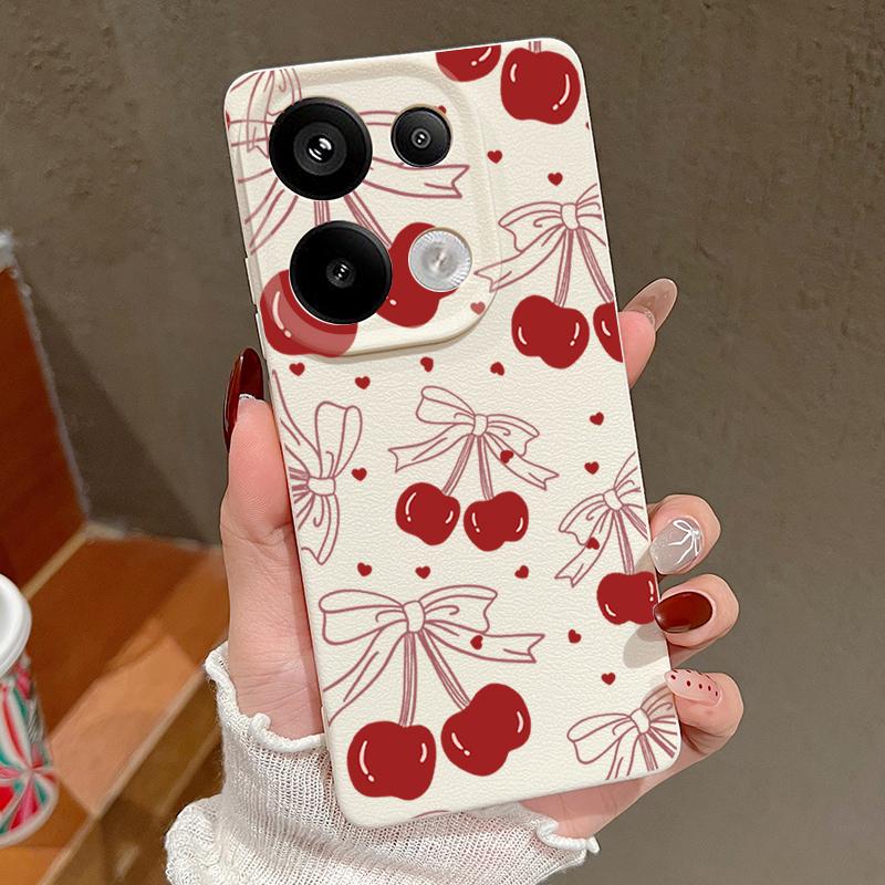 Тонкий мягкий чехол для телефона с принтом вишневого банта для Xiaomi 13T Pro Poco X7 X6 M6 Redmi 13C Note 14 13 Pro 12 11 матовая кожаная текстура TPU противоударный чехол