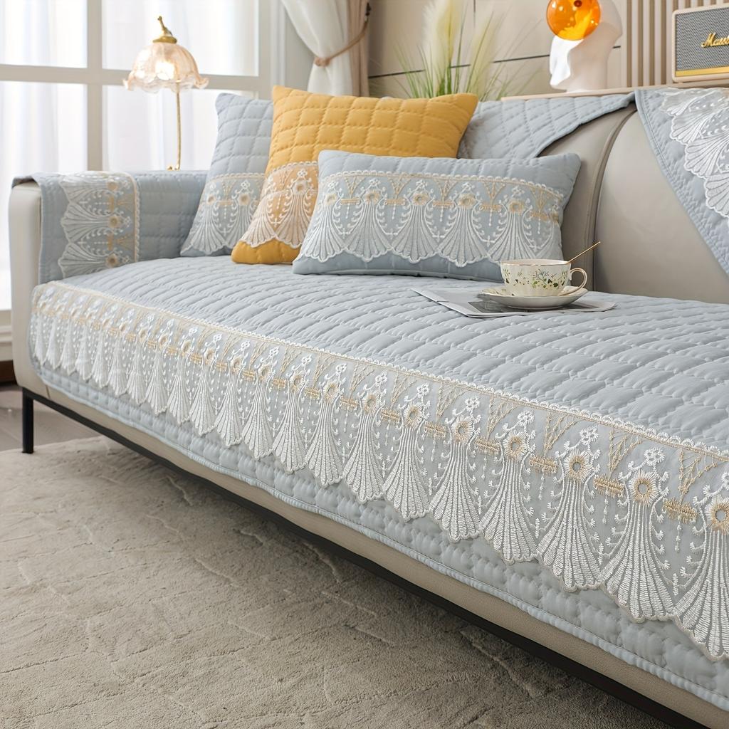 Plaid Lace Decorated Non-slip Sofa Cover Protector Chaise Four Season Universal Stretch Corner Sofa Cushion Towel 1/2/3/4-seater