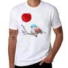 Colourful Art Bird On Tree and Japanese Red Moon Style T-Shirt Man Tshirt Man T Shirts for Men T-Shirt
