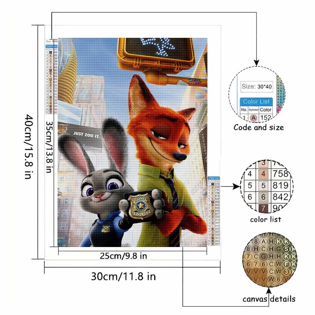 Алмазная живопись своими руками Офицер Лис и Офицер Кролик Набор для вышивания крестом Мозаичное искусство Алмазная живопись Полная выкладка Алмаз Домашнее украшение