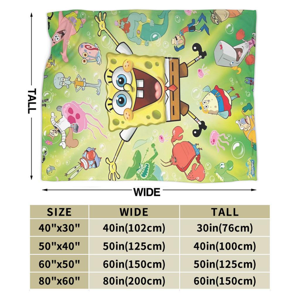 Cartoon Animated Blanket Cover SpongeBob SquarePants Fleece Throw Blankets Bedding Couch Portable Ultra-Soft Warm Bedspreads