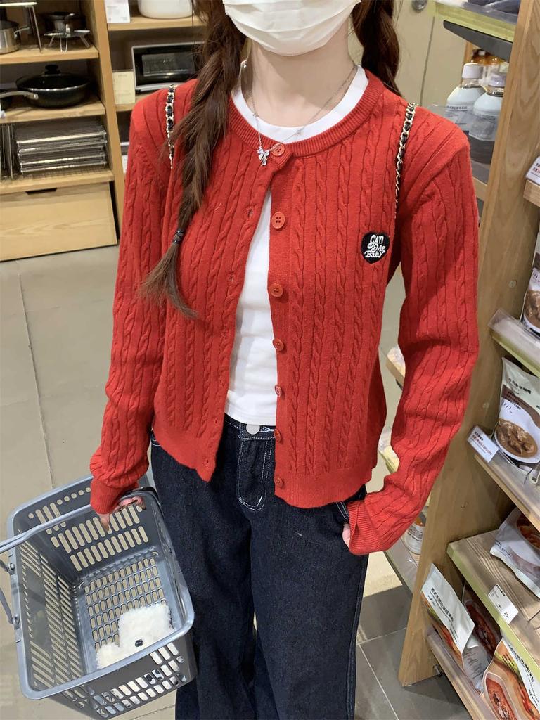 Темно-синий белый свитер с круглым вырезом, переплетением и вышивкой для женской весны и осени, свитер-жакет с небольшим дизайном