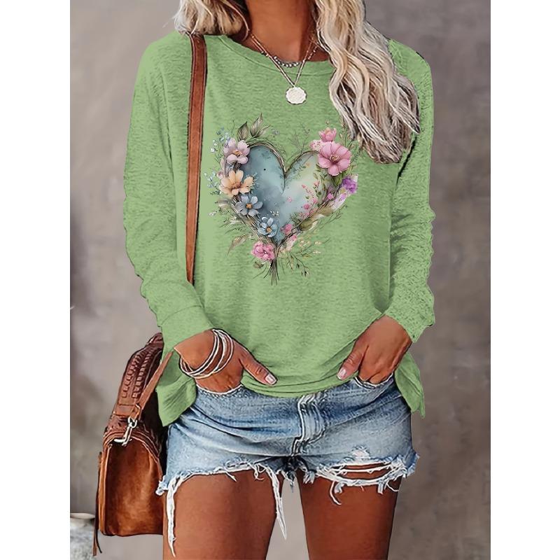 Women's letter print round neck long sleeve T-shirt