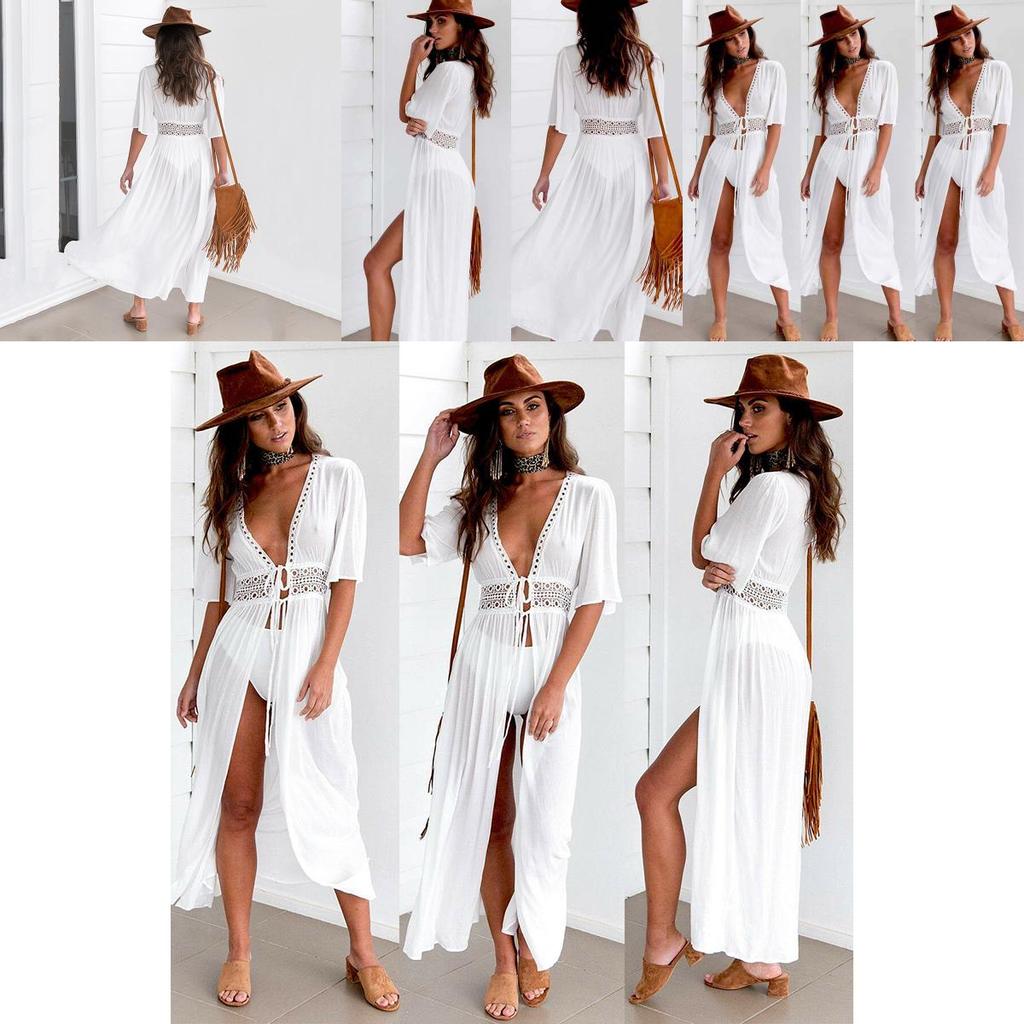 Chic Women's Lace Crochet Beach Kaftan Dress For Effortless Summer Style