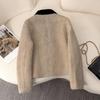 Women's Wool Blend Color-block Lapel Coat