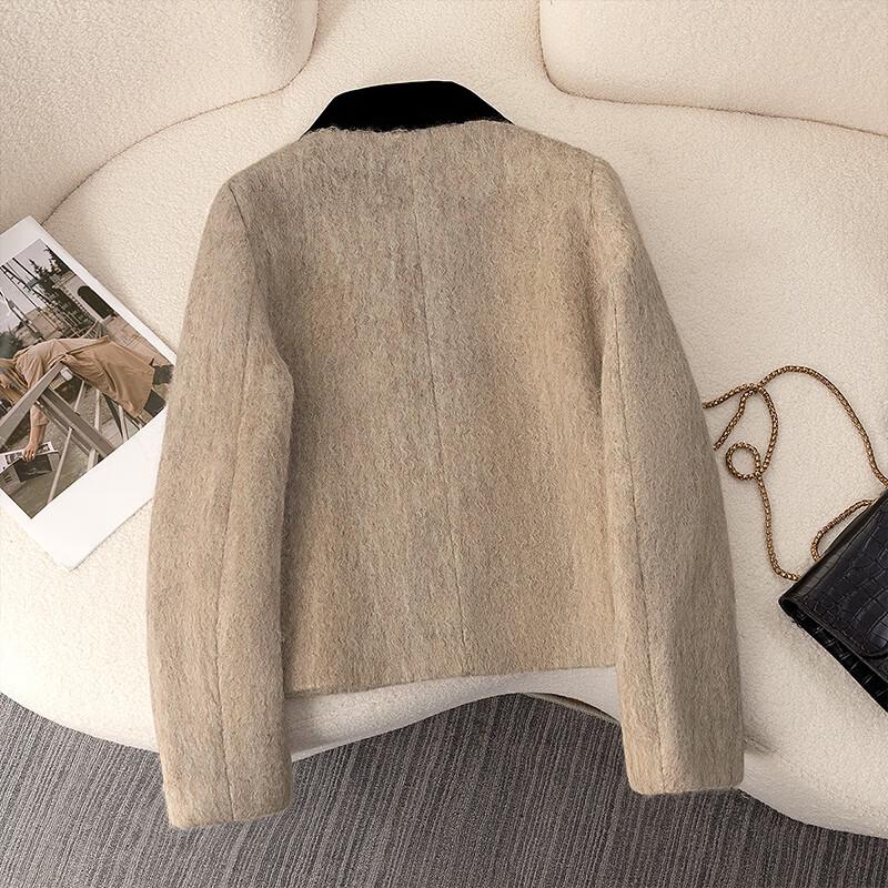 Women's Wool Blend Color-block Lapel Coat