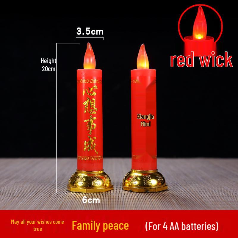 Red LED Battery-Operated Candle for Buddha Offering and God of Wealth Ornament