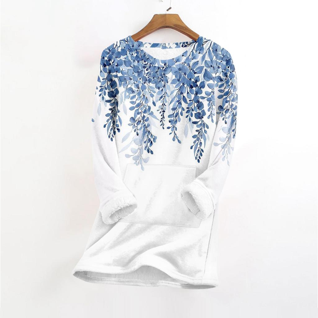 Женский модный плюшевый теплый пуловер с принтом, круглым вырезом и длинными рукавами