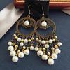Vintage Celebrity Earrings Fashion Exaggerated Bohemian Tassel Pearl Bronze Long Beaded Earrings