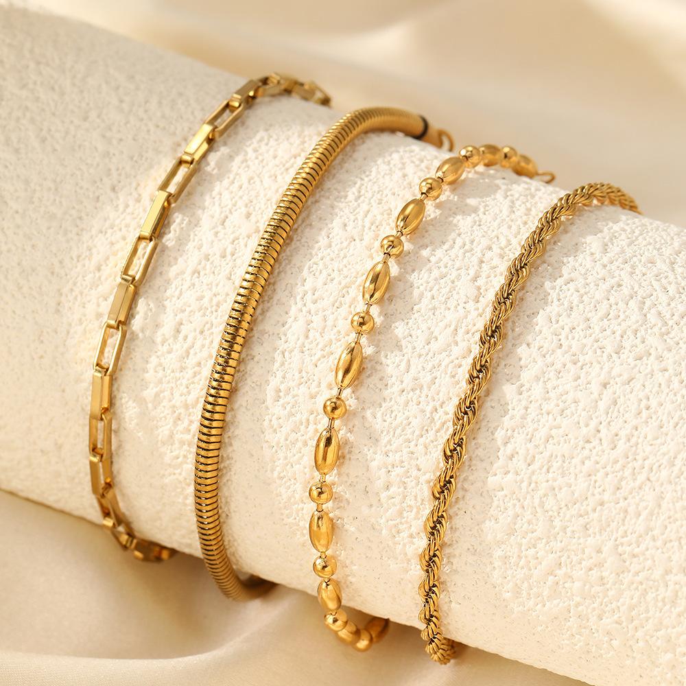 4pcs Stainless Steel Gold Bracelets for Women, Waterproof 18K Gold Plated Stackable Cuban Rope Chain Bracelet Dainty Bracelets