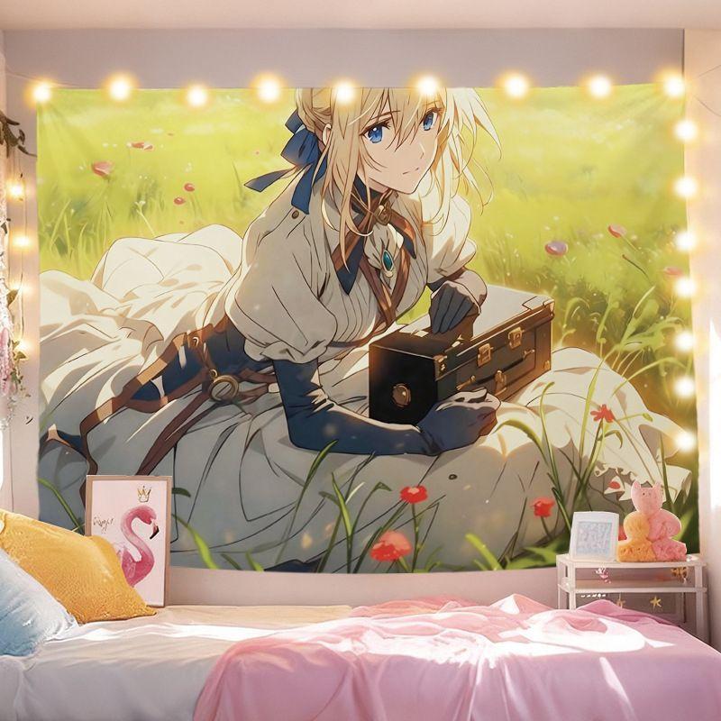 Violet Eternal Garden Anime Tapestry Kawaii Aesthetic Wall Hanging for Girl Bedroom Dorm College Otaku Room Home Decor