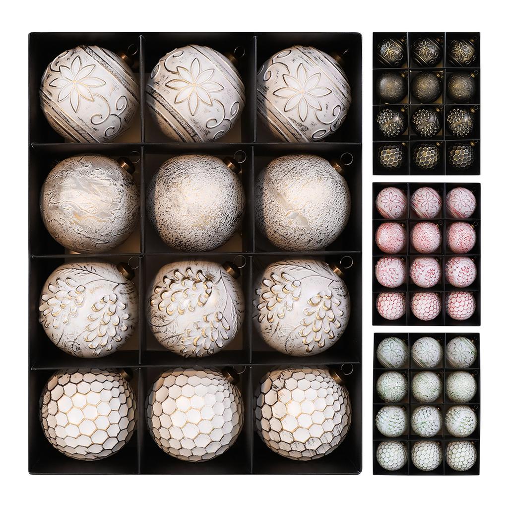 8CM Antique Christmas Ball Ornaments 12pcs, Christmas Tree Pendants Retro Christmas Ball Decorations Window Hanging Pendants