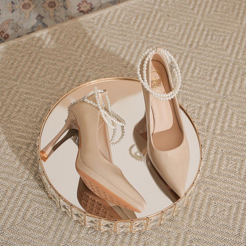 Водонепроницаемые туфли из лакированной кожи на высоком каблуке, фея, фея, темперамент, жемчужное слово со светлым ртом, тонкий каблук, не устают ноги, туфли-лодочки