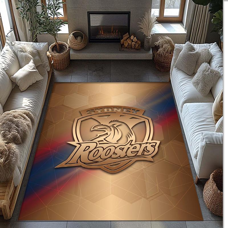 Sydney Roosters Crystal Velvet Carpet Soft Anti?Slip Floor Mat Comfortable Home Living Room Bedroom Decor Rug