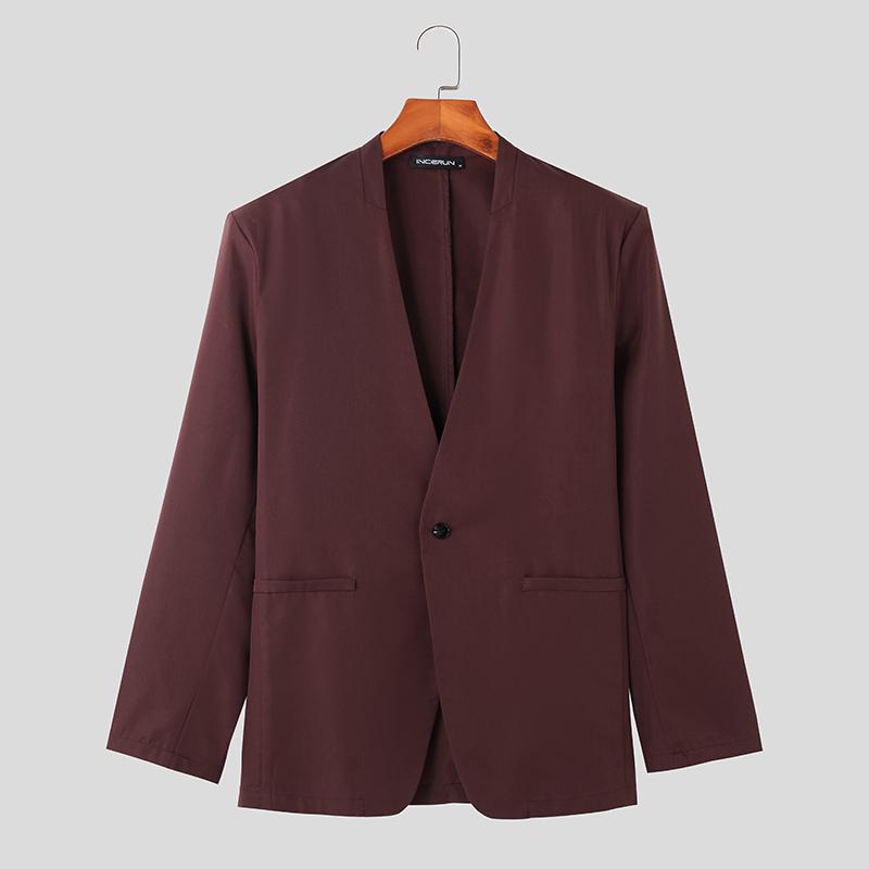 INCERUN Мужская однотонная легкая куртка на одной пуговице, повседневный офисный костюм, пиджак