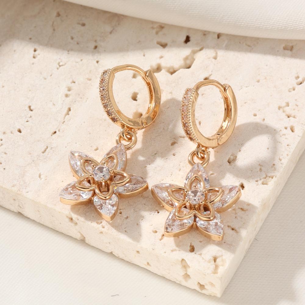 New Fashion Flowers Dangle Earrings for Women Cubic Zirconia Daily Jewelry Party Accessories