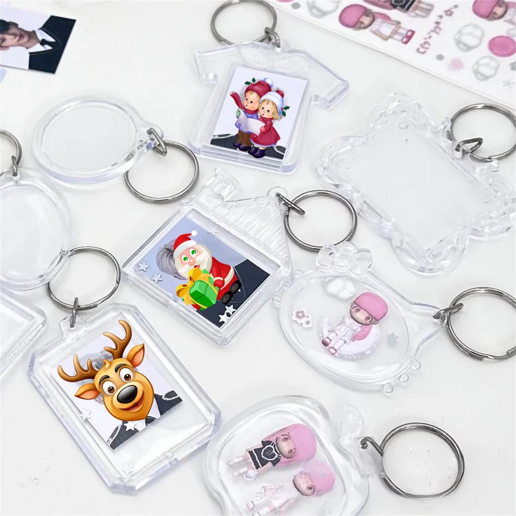 1Pc INS Simple Transparent Acrylic 1-inch Photo Frame Korean Kpop Idol 1-inch Photocard Protective Display Key Chain Bag Pendant