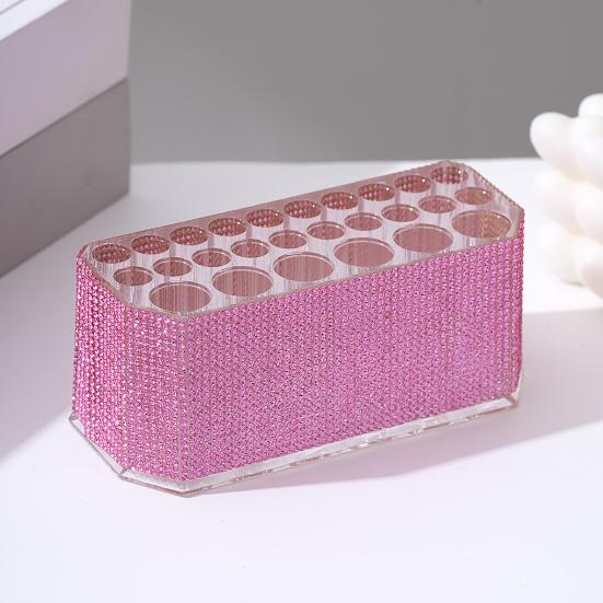 Rhinestone Acrylic Makeup Brush Holder 26 Holes Nail Brush Storage Box Desk Pen Organizer Display Stand for Cosmetic Tools Eyebrow Pencil Eyeliners