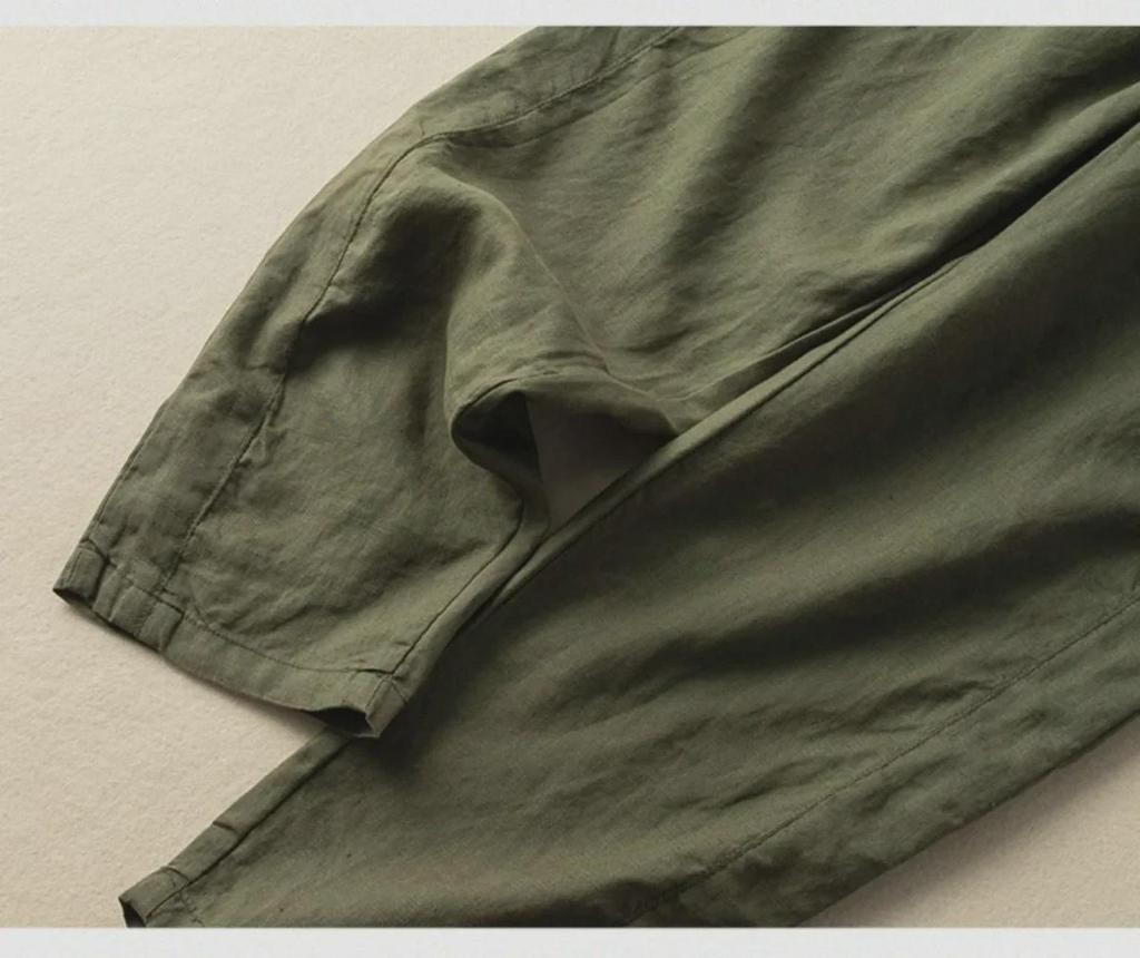 2024 Летние женские ретро-брюки-шаровары из хлопка и льна с эластичной резинкой на талии 