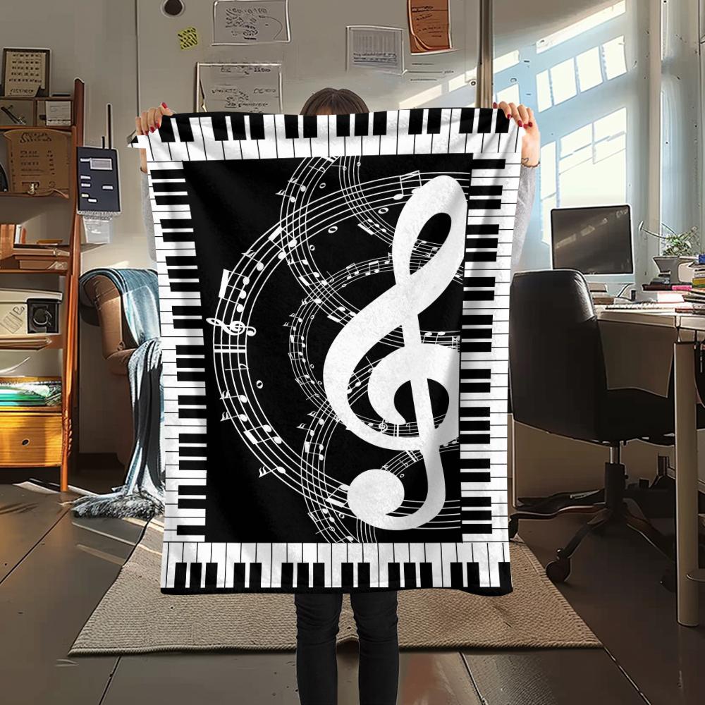 1Pc Music Note Print Flannel Blanket, High quality Comfortable for All Seasons, Home Decor, Warmth and Comfort, Perfect for Christmas Gifts