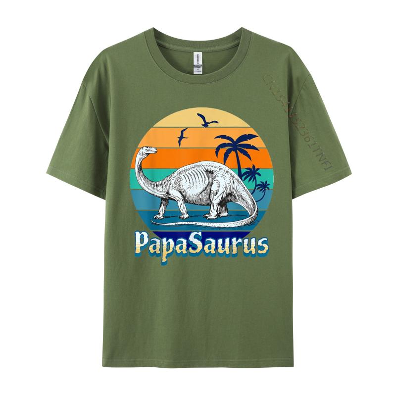 Papasaurus Dad Daddy Papa TShirts Vintage Beach Sunset Cartoon Printed T Shirts Street T Shirts 2024 New