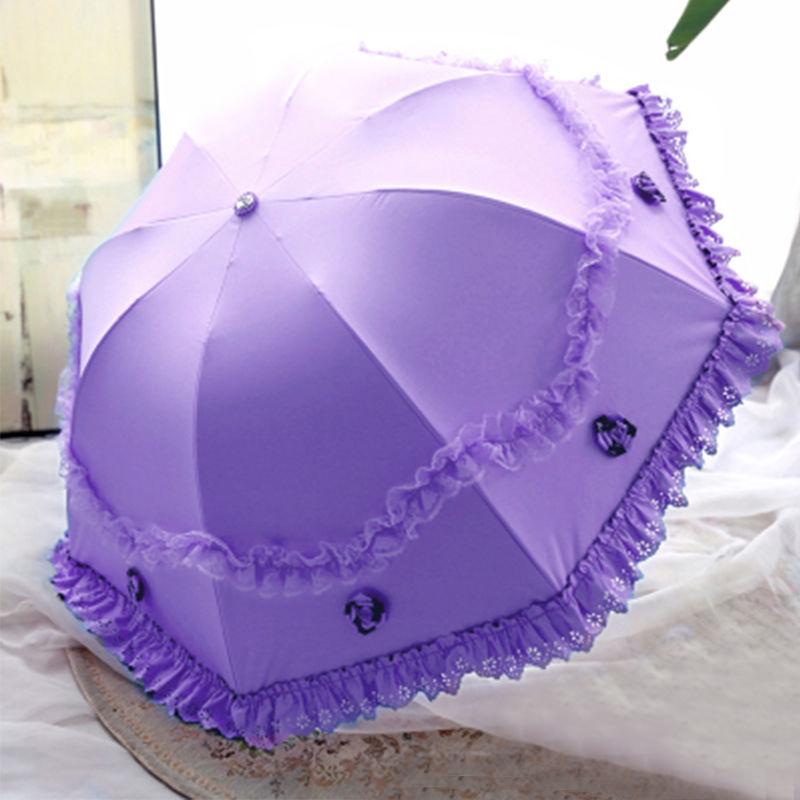 Lace Flower Women Sun Parasol Sunscreen Portable Compact Black Coating Anti UV Rain Umbrella Girl Princess Sunshades Vintage