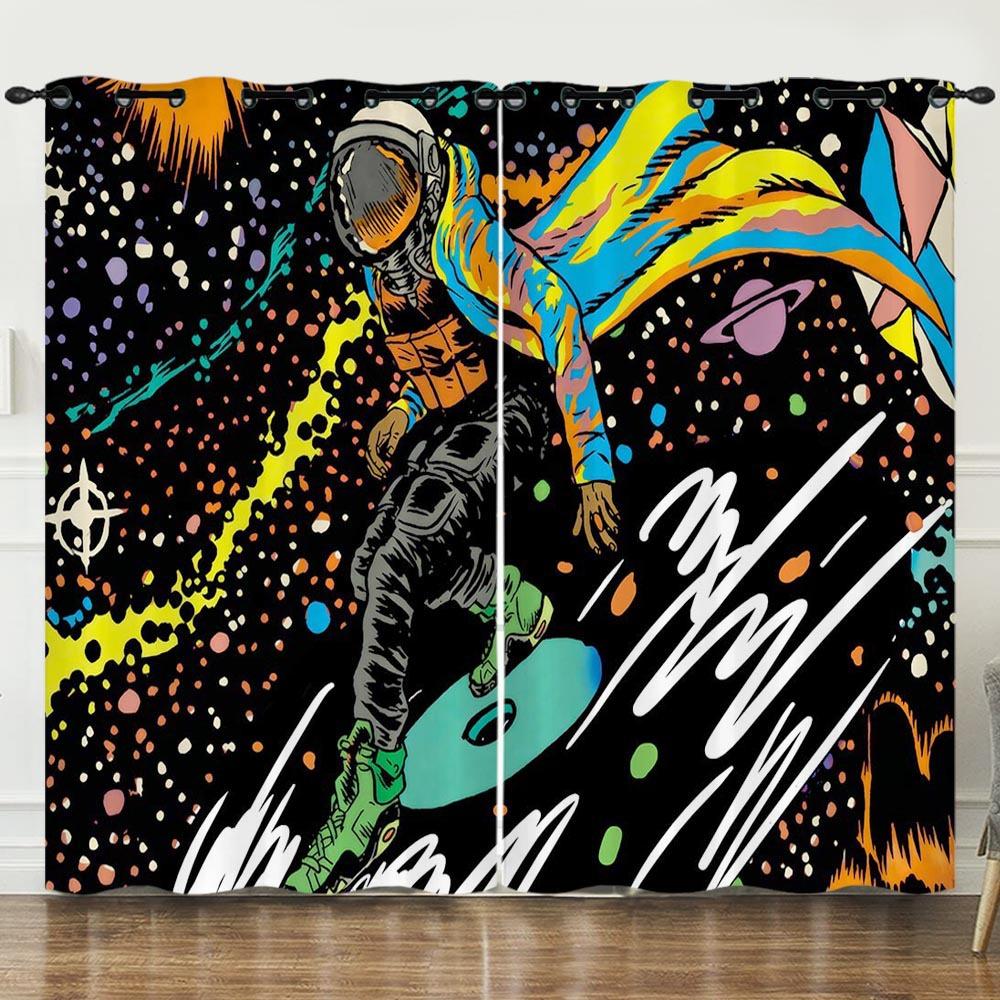 Curtain Space Universe Starry Sky Illustration 3D Digital Printing Blackout Curtain Punching