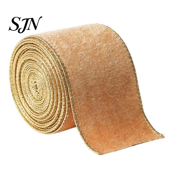 Gold Edge Ribbon for Trees Velvet Christmas Ribbon, 2.5 x 78 Inch Wired with Edges Gift Wrapping, Bow Making, DIY Crafts, Garland, Wreath, Tree Decor